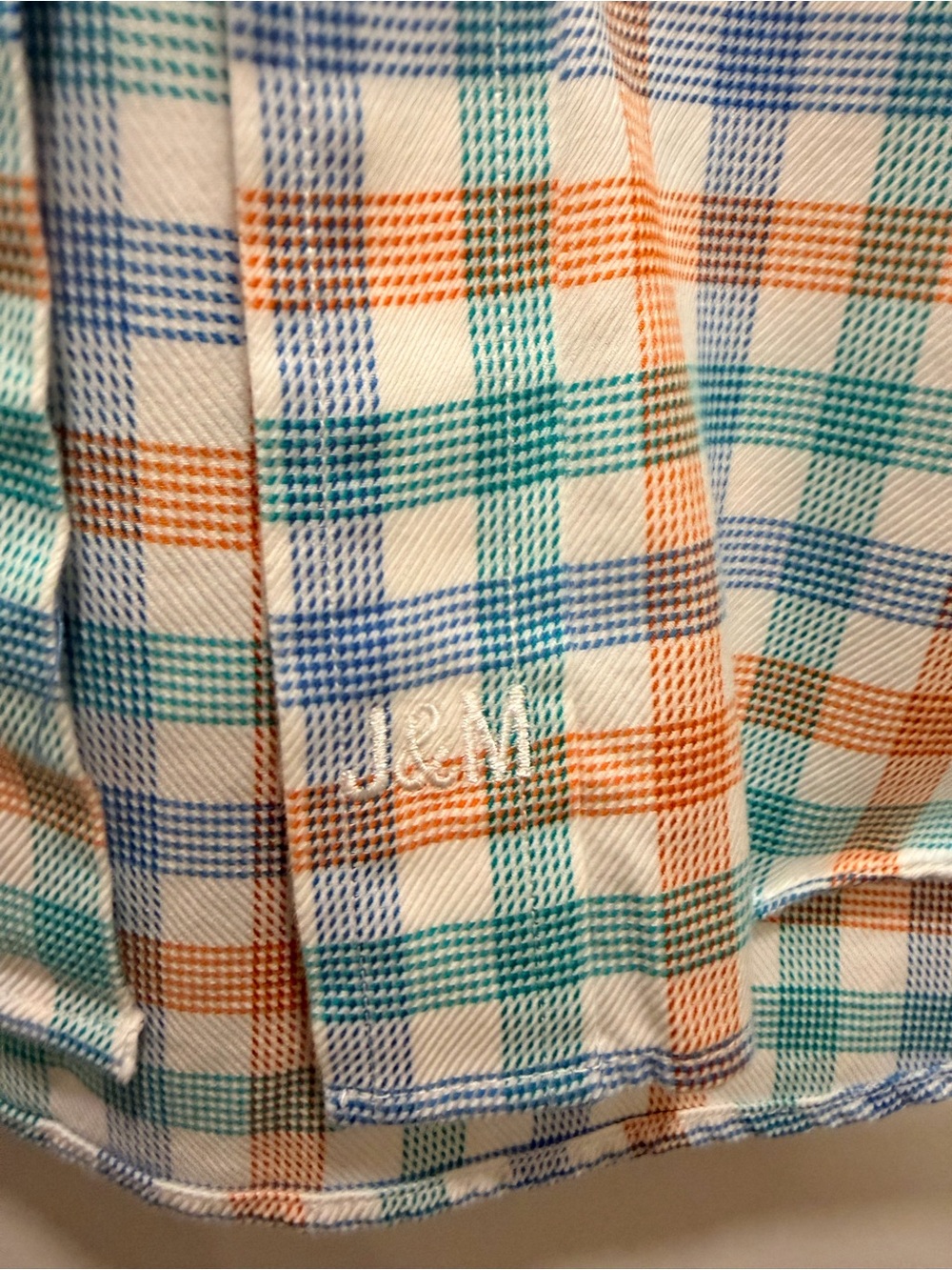 Johnston & Murphy Men’s Orange & Blue Check Button-Up Shirt - Picture 5 of 7